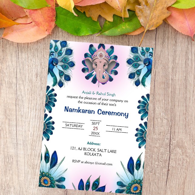 Namkaran Naming Ceremony with Peacock Ganesha Logo Invitation (Creator Uploaded)
