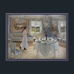 Namnsdag or Name Day Postcard<br><div class="desc">Two girls decorate and prepare for a special day that celebrates the day of the year you were given your name -  similar to birthday.  This image is in pretty pastel blues and quite feminine.  Fine art by Swedish artist Carl Larsson.</div>