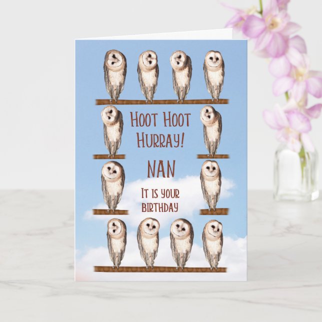 Nan Birthday, Curious Owls Card (Orchid)