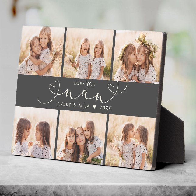 Nan Modern Heart Script Photo Collage Love Plaque (Creator Uploaded)