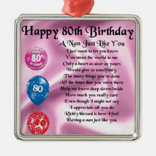 Nan Poem  -  80th Birthday Metal Tree Decoration