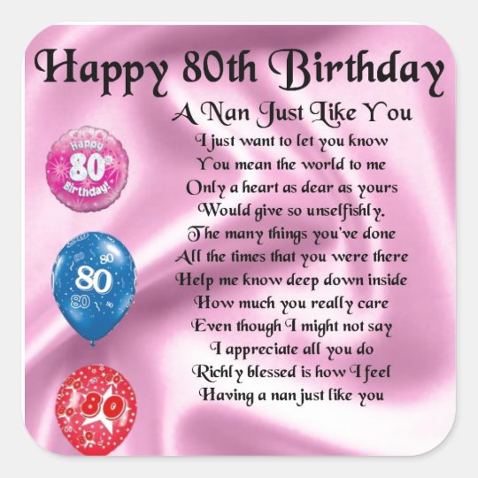 Nan Poem - 80th Birthday Square Sticker 