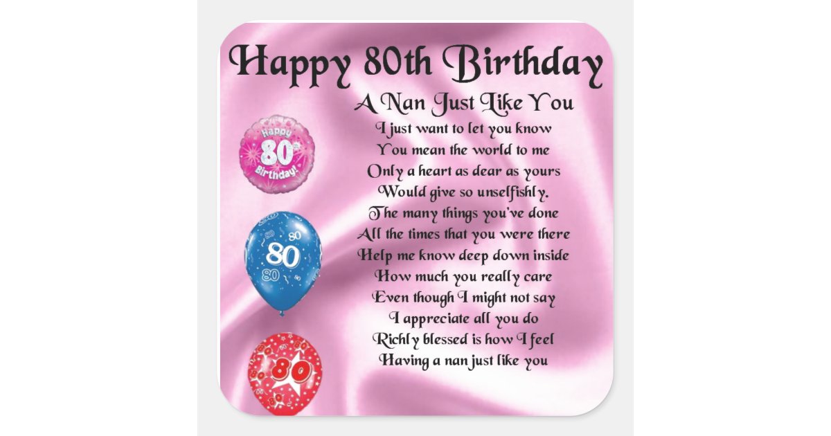 Nan Poem - 80th Birthday Square Sticker | Zazzle