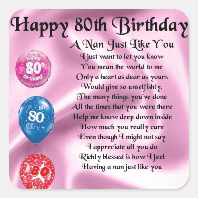 Nan Poem  -  80th Birthday Square Sticker (Front)