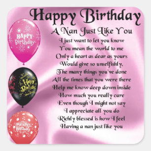 Nan Poem  -  Happy Birthday Square Sticker