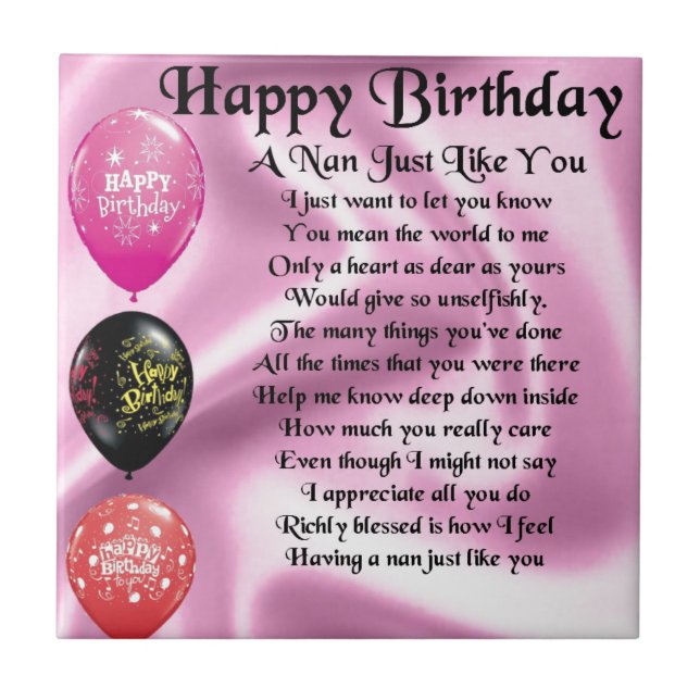 Nan Poem  -  Happy Birthday Tile (Front)