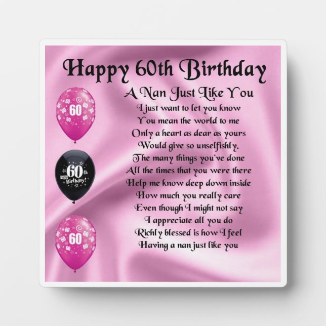 Nan Poem Plaque  -  60th Birthday (Front)