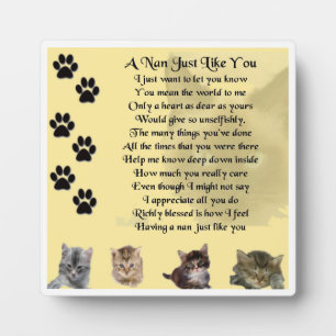 Nan Poem Plaque  -  Cat Design