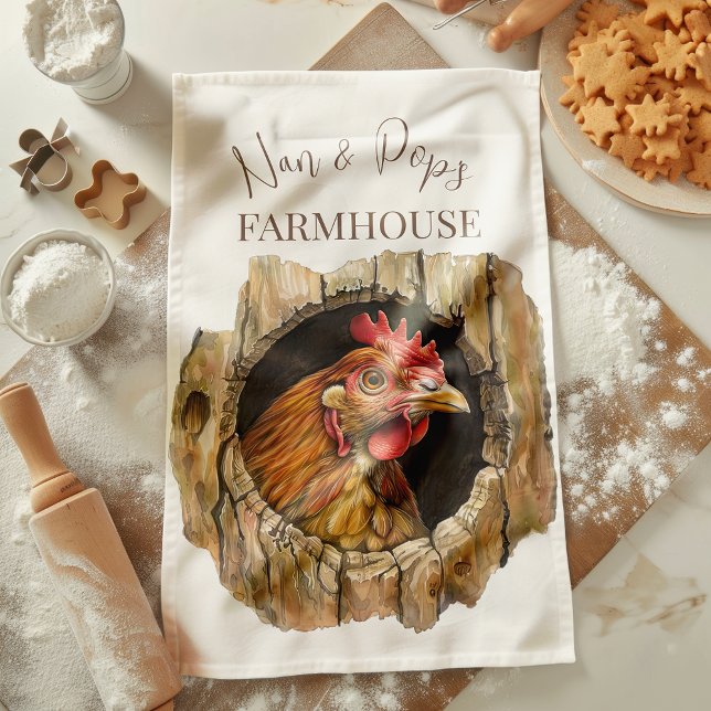 Nan & Pop's Farmhouse Cute Country Farm Chicken Tea Towel (Creator Uploaded)