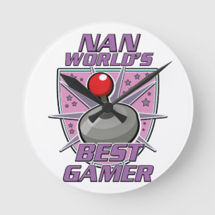 Nan World's best gamer retro logo Round Clock