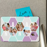 Nana 5 Photo Collage 4 Letter Pretty Honeycomb Magnet<br><div class="desc">Honeycomb photo magnet, personalized with 5 of your favorite photos and printed with a 4 letter name, such as NANA. The design features a honeycomb photo collage in a pretty color palette of lilac mint and grey and decorated with a bee. For alternative colors and different length names, please browse...</div>