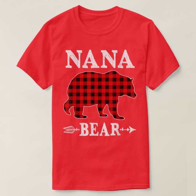 Nana Bear Christmas Pajama Red Plaid Buffalo Famil T-Shirt (Design Front)