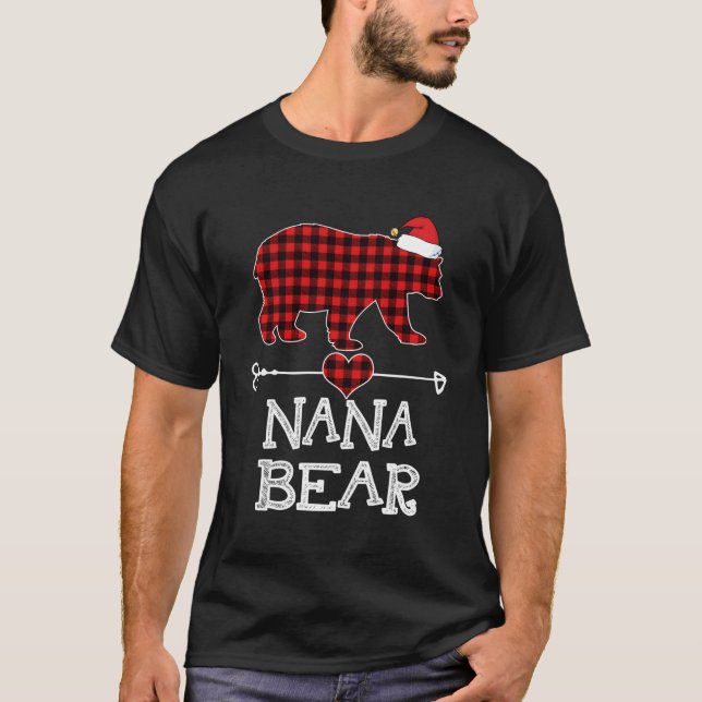 Nana Bear Pajama Red Plaid Buffalo Family Gift For T-Shirt (Front)