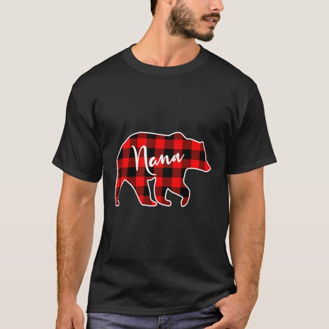 Nana Bear Red Plaid Matching Family Christmas T-Shirt (Front)