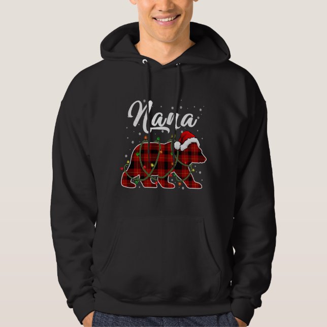 Nana Bear Xmas Red Plaid Matching Family Christmas Hoodie (Front)