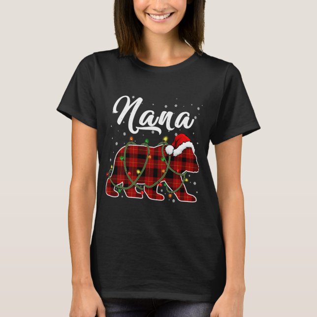 Nana Bear Xmas Red Plaid Matching Family Christmas T-Shirt (Front)