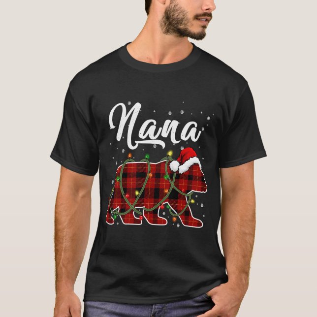Nana Bear Xmas Red Plaid Matching Family Christmas T-Shirt (Front)