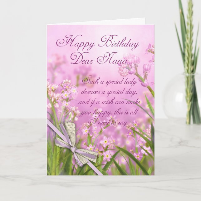 Nana Birthday Card - Pink Feminine Floral With Ver (Front)