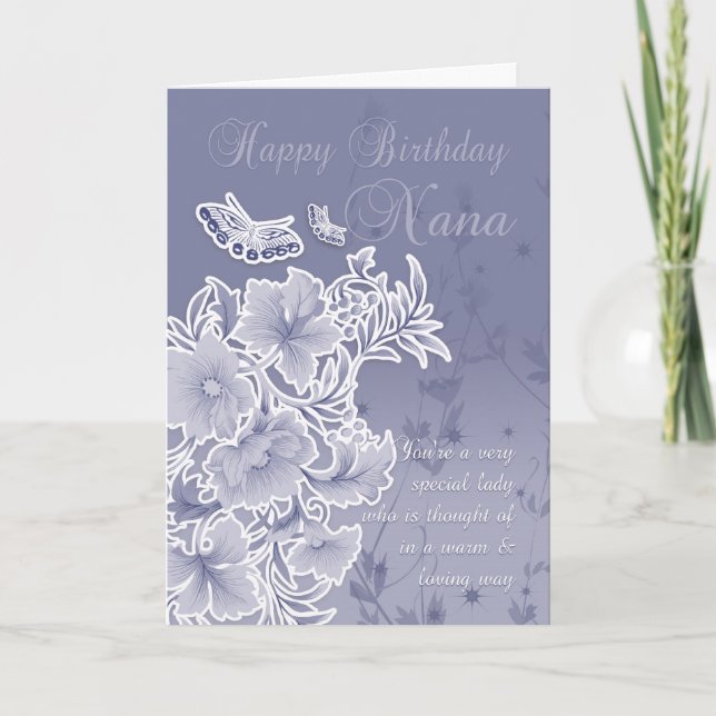 Nana, Birthday Card With Flowers And Butterflies (Front)