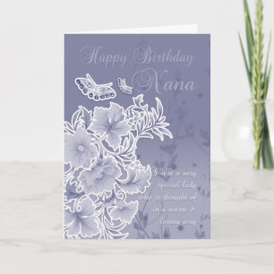 Nana, Birthday Card With Flowers And Butterflies