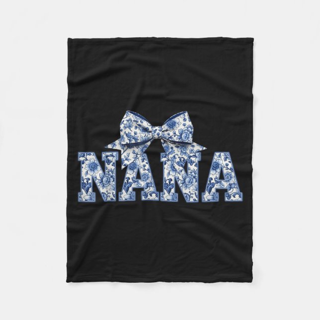 Nana- Blue White Chinoiserie Floral - Grandma  Fleece Blanket (Front)