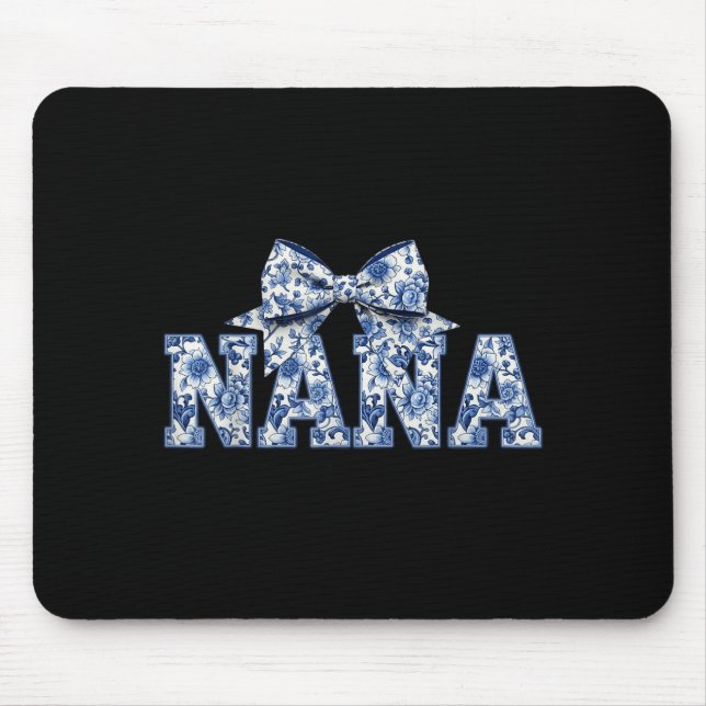 Nana- Blue White Chinoiserie Floral - Grandma  Mouse Mat (Front)