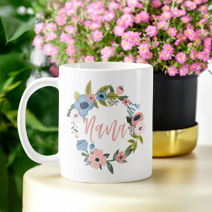 Nana Brush Script Floral Wreath & heart Photo Coffee Mug