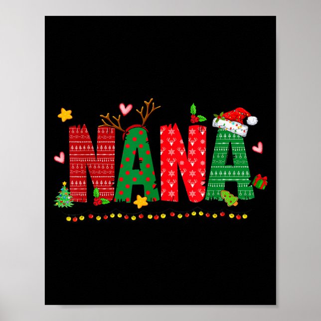 Nana Claus Christmas Lights Pajama Family Matching Poster (Front)