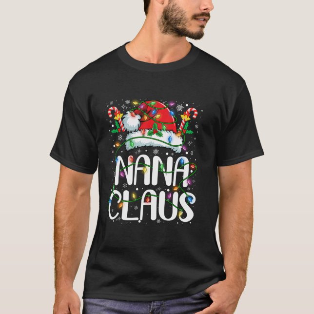 Nana Claus Christmas Lights Pajama Xmas Family Mat T-Shirt (Front)