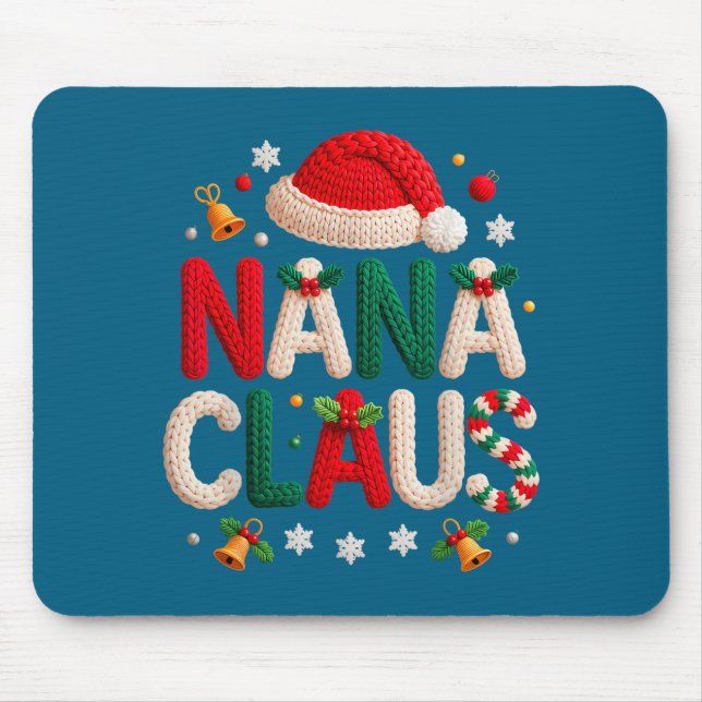 Nana Claus Knitted Design Grandma Pajama Family Ma Mouse Mat (Front)