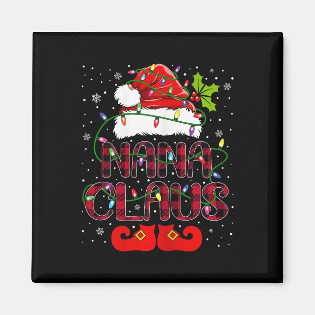 Nana Claus Merry Christmas Buffalo Plaid Santa Hat Magnet (Front)