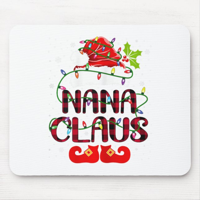 Nana Claus Merry Christmas Buffalo Plaid Santa Hat Mouse Mat (Front)