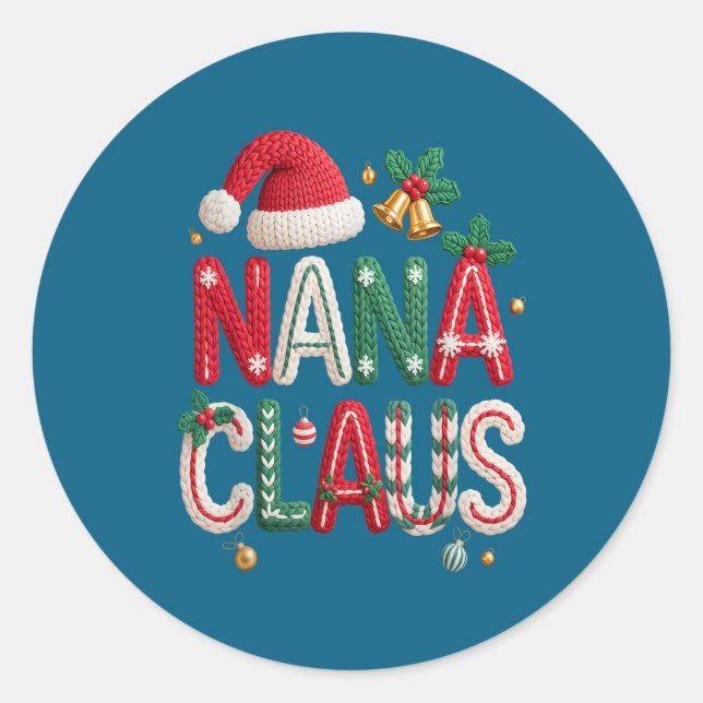 Nana Claus Santa Claus Grandma Family Matching Chr Classic Round Sticker (Front)