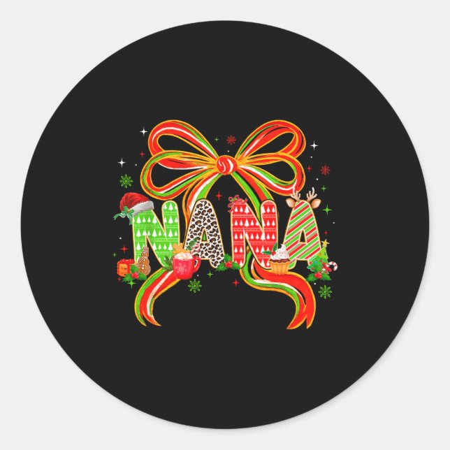 Nana Coquette Bow Christmas Pajamas Xmas Tree Coco Classic Round Sticker (Front)