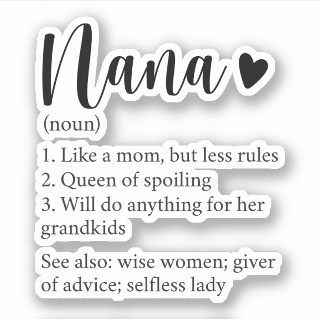 Nana Definition, Gift for Grandma Grandmother (Front)