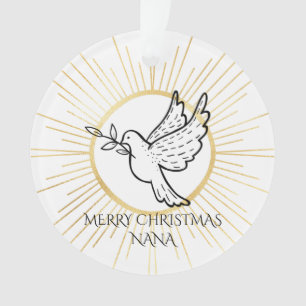 Nana Dove with Olive Branch Gold White Christmas Ornament