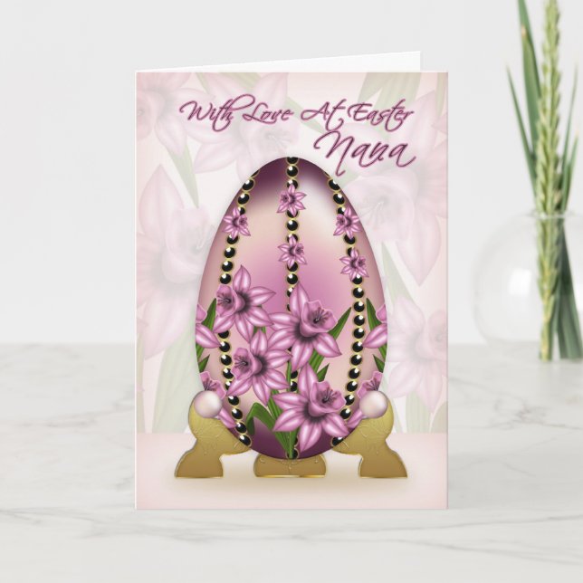 Nana Easter Card With Decorated Egg And Daffodils (Front)