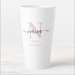 Nana Elegant Script Monogram Blush Pink Latte Mug<br><div class="desc">Latte mug for a new nana or long established one! which you can personalise with the date they became a grandmother. This trendy minimalist design has a subtle colour palette of blush pink, black and white. It has a Nana monogram, with the initial letter N and the name nana, lettered...</div>