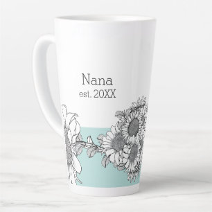 Nana Est. Year Hand-Drawn Sunflower Turquoise Latte Mug