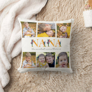 Nana Floral Custom Photo Tulips Throw Pillow
