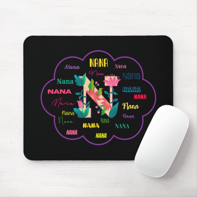 Nana Floral Flower Name Initial Mouse Mat (With Mouse)