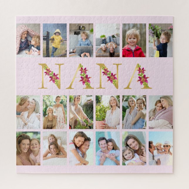Nana Floral Gold Letters 18 Vertical Photo Collage Jigsaw Puzzle (Vertical)