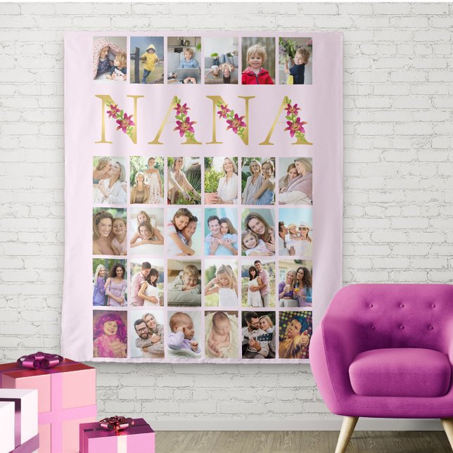 Nana Floral Letters 30 Vertical Photo Collage Pink Tapestry (Creator Uploaded)