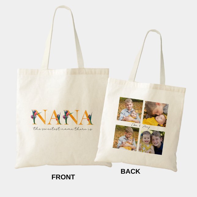 Nana Floral Personalised Photos Shopping Tote Bag (Creator Uploaded)