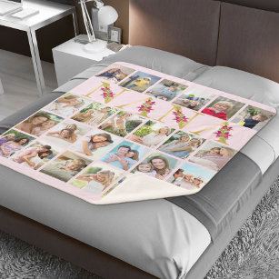 Nana Flower Letters 24 Vertical Photo Collage Pink Sherpa Blanket