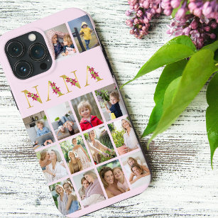 Nana Gold Flower Letters 14 Vertical Photo Collage Case-Mate iPhone Case