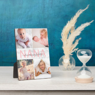 Nana Grandchildren Photo Collage Marble Blush Pink Plaque