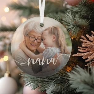 Nana Grandma Script Overlay Glass Tree Decoration