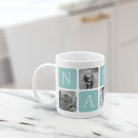 NANA Grandmother Photo Collage Coffee Mug<br><div class="desc">Customise this cute modern mug design to celebrate your favourite grandma this Mother's Day, Christmas or birthday! Design features alternating squares of photos and turquoise aqua letter blocks spelling "NANA" in modern serif lettering with a white heart in the last square. Add five of your favourite square photos (perfect for...</div>