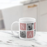 NANA Grandmother Photo Collage Mug | Rose<br><div class="desc">Customize this cute modern mug design to celebrate your favorite grandma this Mother's Day, Christmas or birthday! Design features alternating squares of photos and dusty rose pink letter blocks spelling "NANA" in modern serif lettering with a white heart in the last square. Add five of your favorite square photos (perfect...</div>